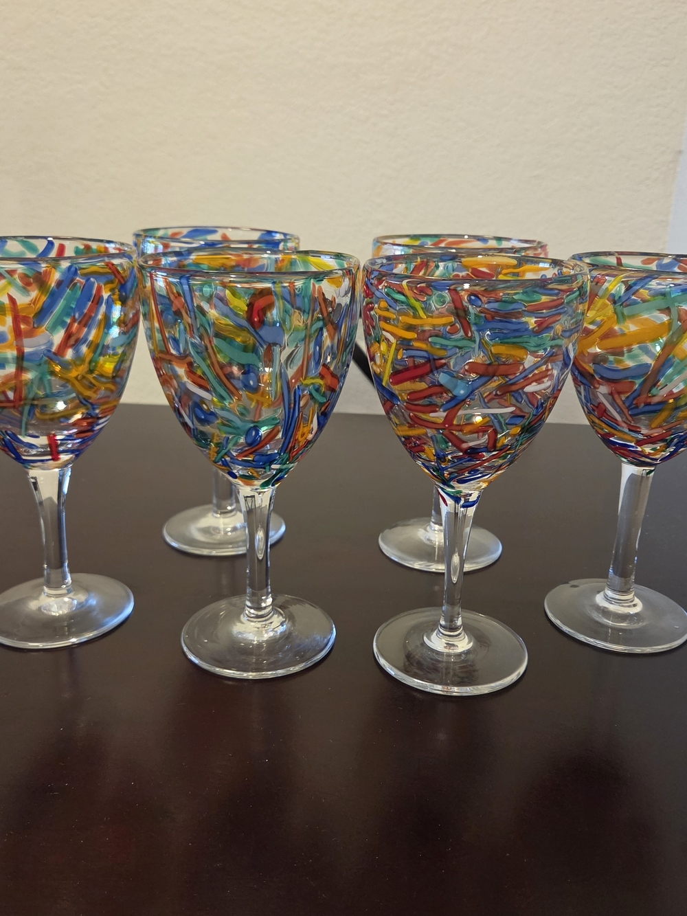 Vintage Pier 1 Imports Multicolor "Confetti" Hand-Blown Goblets – Set of 6